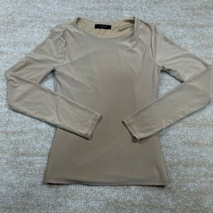 2 Saints Top Womens S Beige Long Sleeve Scoop Neck Stretch Jersey Slim Fit